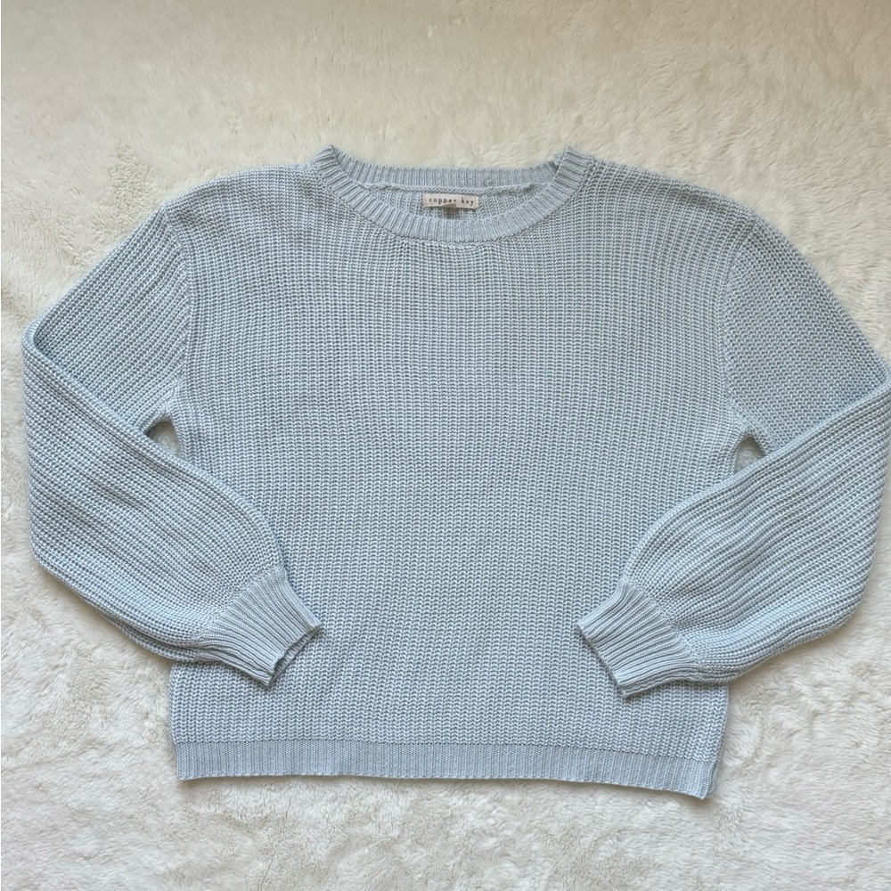 Copper Key‎ Sweater Junior Large Light Blue Knit Cropped Pastel Casual